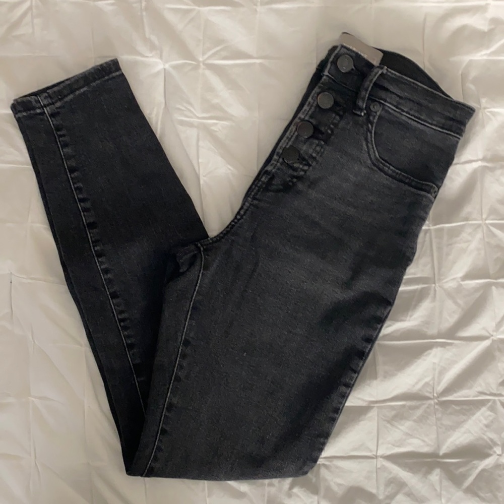 Everlane High Rise Authentic Stretch Button Fly Black Skinny Jeans